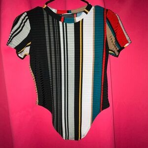Striped print color block shirt